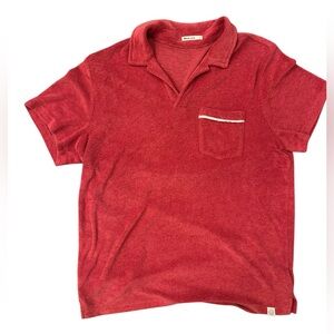 Marine Layer Mens Knit Red front Pocket Terrycloth shirt L